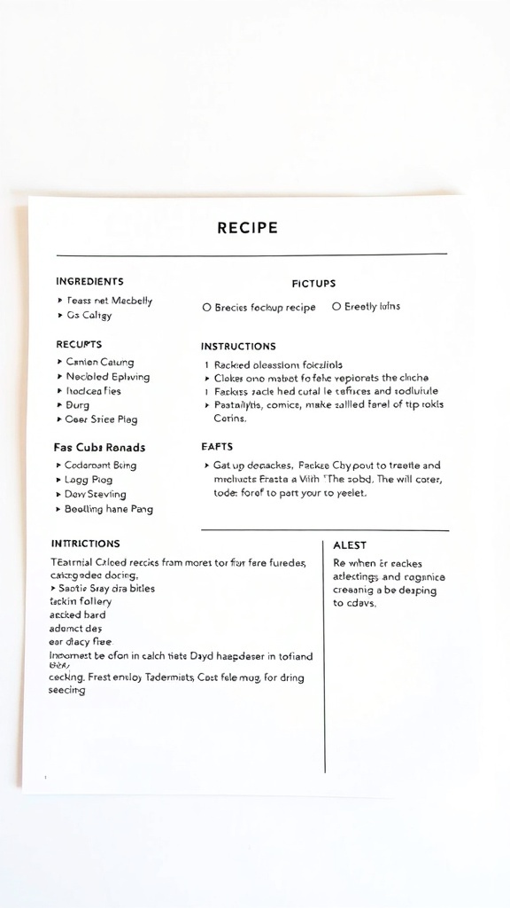 Simple Recipe Layout A structured recipe layout showcasing ingredients and cooking instructions.